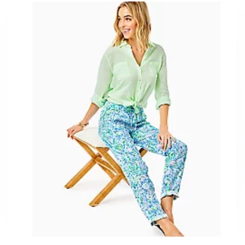 NWT XL 31" Taron Mid-Rise Linen Pant in Surf Blue Soleil It On Me
